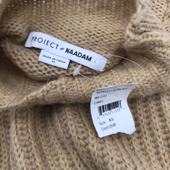 Project Naadam Womens Size XS Camel Open Knit Turtleneck Sweater Short Poncho - Picture 5 of 11